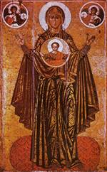 Описание: Icon of Virgin Platytera (Orans) (12-th century) attributed to Master Olimpii.
